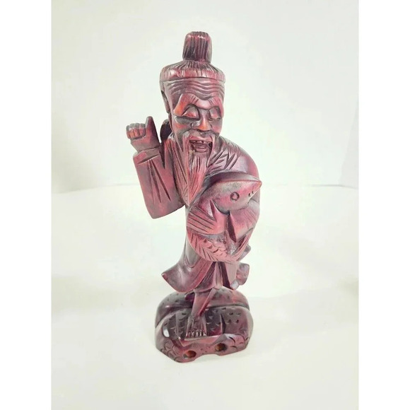 3 x Oriental Wooden Carvings - Chinese Fisherman Mid 1900's - Picture 8 of 16